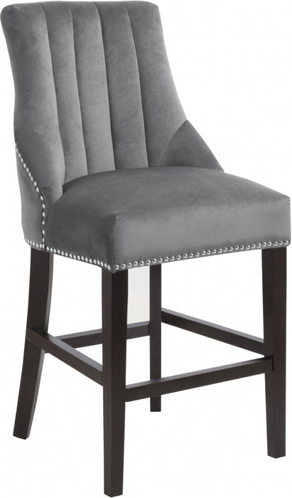 Meridian Furniture - Oxford Velvet Counter Stool in Grey (Set of 2) - 722Grey-C