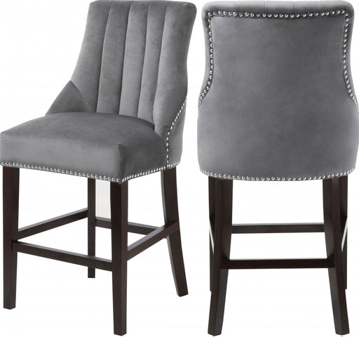 Meridian Furniture - Oxford Velvet Counter Stool in Grey (Set of 2) - 722Grey-C - GreatFurnitureDeal