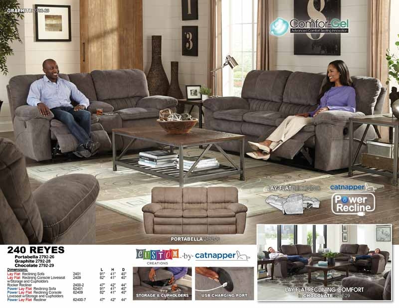 Reyes 3 Piece Reclining Living Room Set in Graphite - 2401-2409-24002-Graphite
