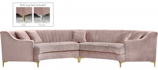 Meridian Furniture - Jackson 2 Piece Sectional Velvet in Pink - 673Pink-Sectional - GreatFurnitureDeal