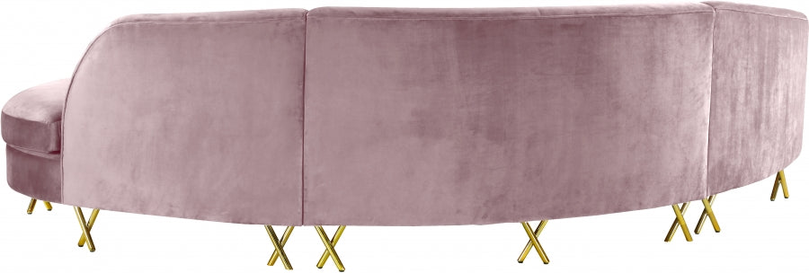 Meridian Furniture - Serpentine 3 Piece Sectional Velvet in Pink - 671Pink-Sectional - GreatFurnitureDeal