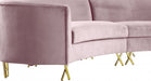 Meridian Furniture - Serpentine 3 Piece Sectional Velvet in Pink - 671Pink-Sectional - GreatFurnitureDeal