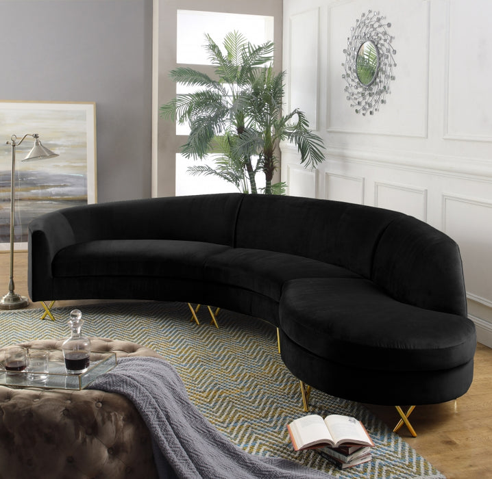 Meridian Furniture - Serpentine 3 Piece Sectional Velvet  in Black - 671Black-Sectional