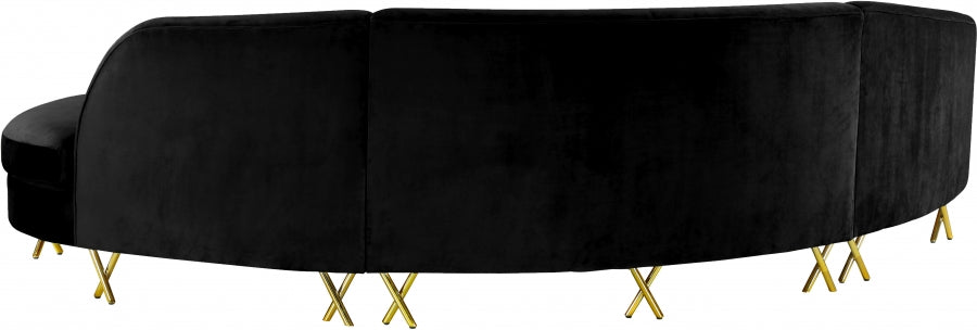 Meridian Furniture - Serpentine 3 Piece Sectional Velvet  in Black - 671Black-Sectional