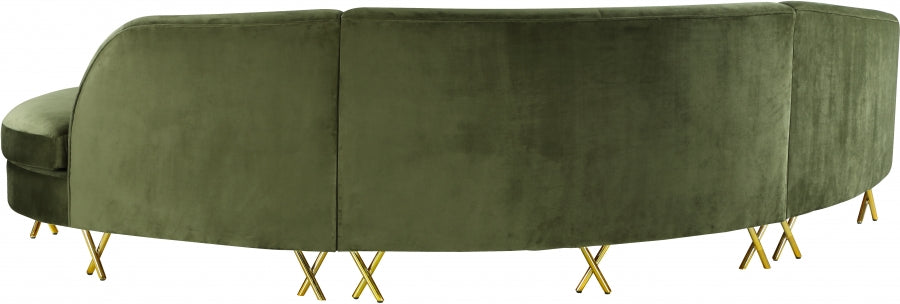 Meridian Furniture - Serpentine 3 Piece Sectional Velvet in Olive - 671Olive-Sectional