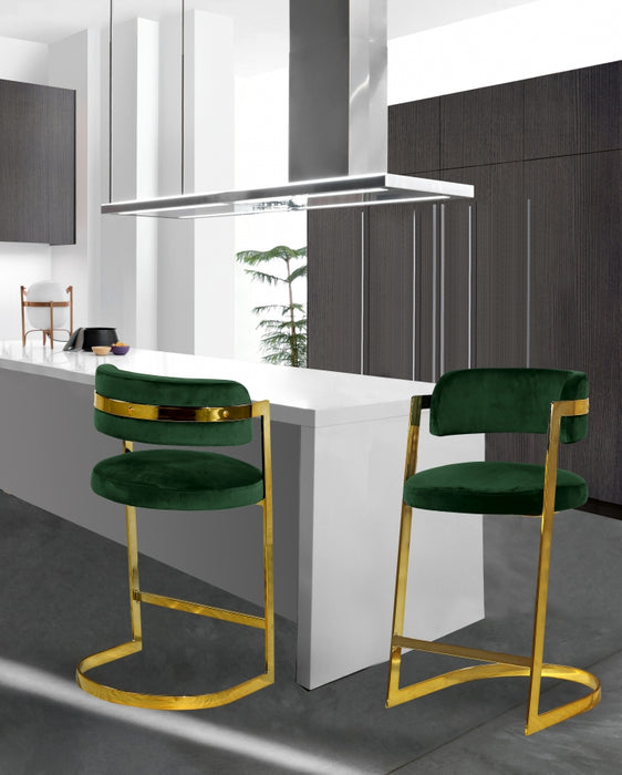 Meridian Furniture - Stephanie Velvet Counter Stool Set of 2 in Green - 796Green-C - GreatFurnitureDeal