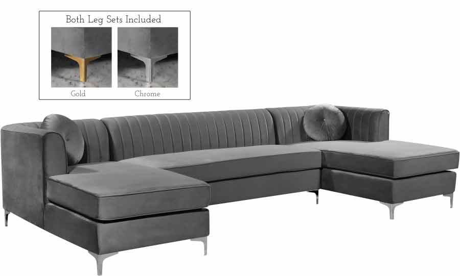 Meridian Furniture - Graham Velvet 3 Piece Sectional in Grey - 661Grey-Sectional