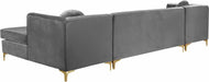 Meridian Furniture - Graham Velvet 3 Piece Sectional in Grey - 661Grey-Sectional - GreatFurnitureDeal
