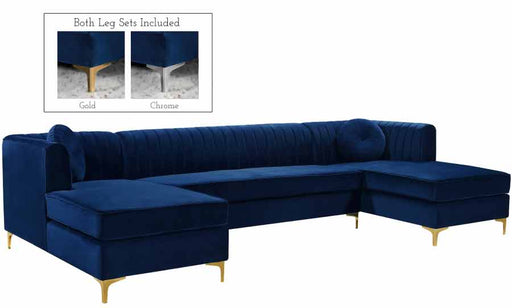 Meridian Furniture - Graham Velvet 3 Piece Sectional in Navy - 661Navy-Sectional - GreatFurnitureDeal