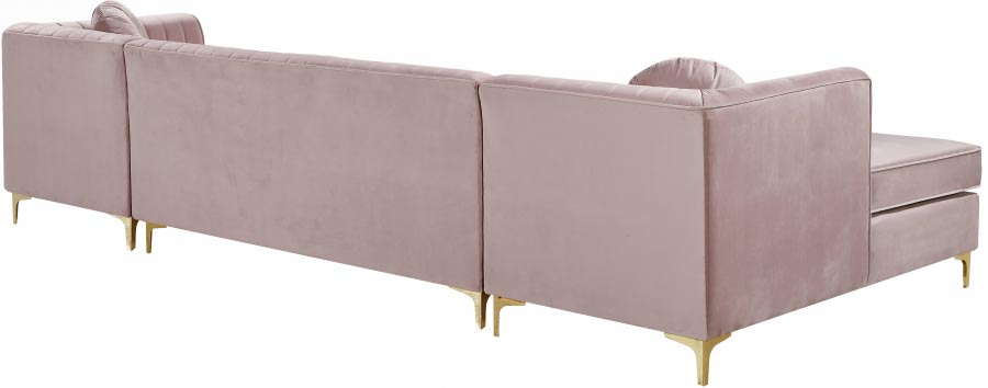Meridian Furniture - Graham Velvet 3 Piece Sectional in Pink - 661Pink-Sectional - GreatFurnitureDeal