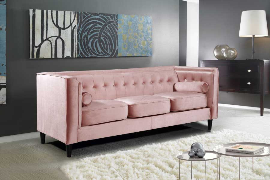 Meridian Furniture - Taylor Velvet Sofa in Pink - 642Pink-S - GreatFurnitureDeal