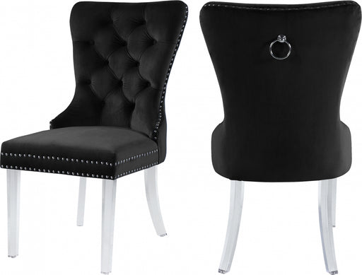 Meridian Furniture - Miley Velvet Dining Chair with Acrylic Legs Set of 2 in Black - 746Black-C - GreatFurnitureDeal