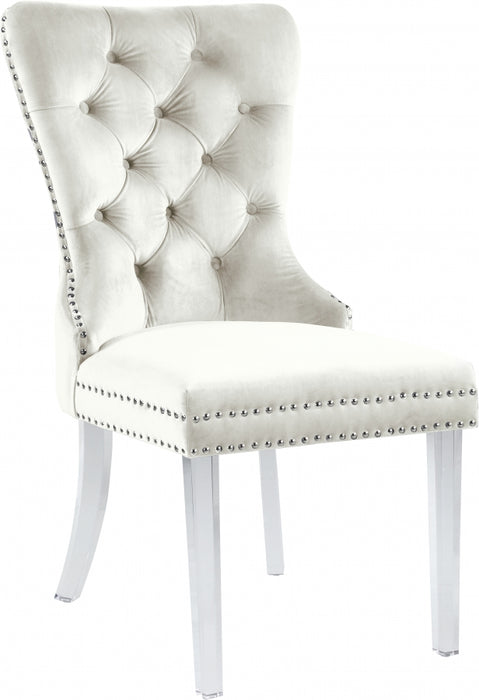 Meridian Furniture - Miley Velvet Dining Chair with Acrylic Legs Set of 2 in Cream - 746Cream-C