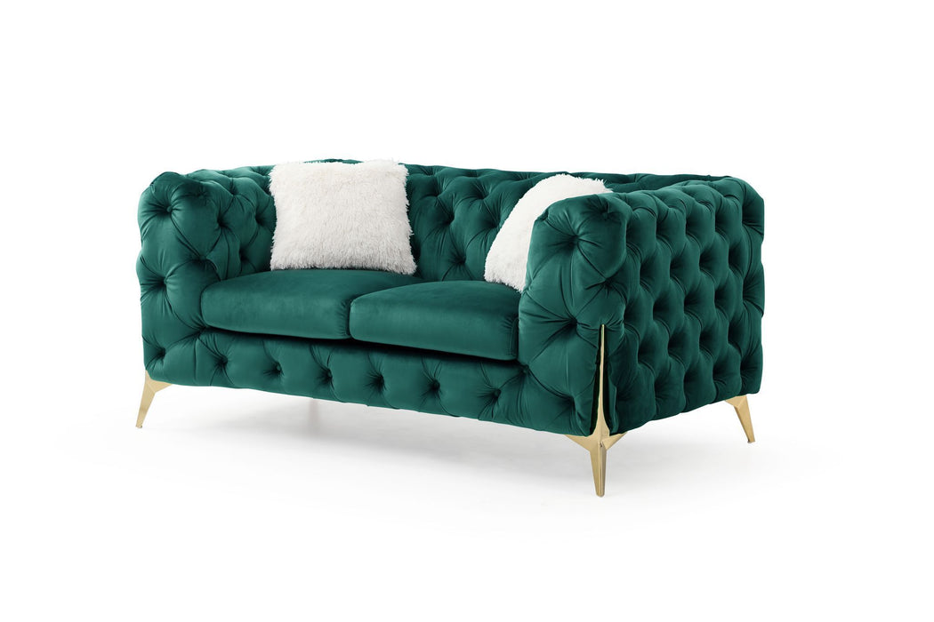 GFD Home - Moderno 3 Pc Tufted Living Room Set Finished with Velvet in Green - GreatFurnitureDeal