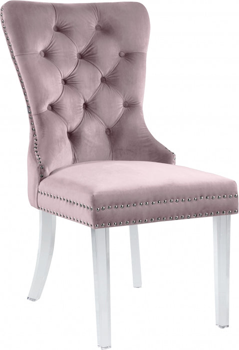 Meridian Furniture - Miley Velvet Dining Chair with Acrylic Legs Set of 2 in Pink - 746Pink-C - GreatFurnitureDeal