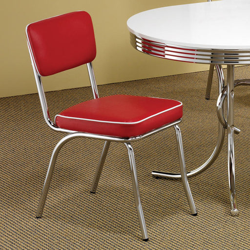 Coaster Furniture - Chrome Plated Retro Dining Chair in Red (Set of 2) - 2450R