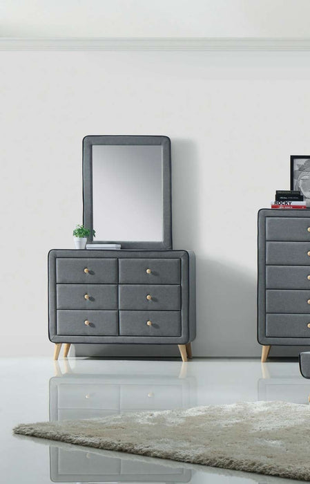 Acme Furniture - Valda Light Gray Fabric Dresser with Mirror - 24524-2 GreatFurnitureDeal Acme Furniture - Valda Light Gray Fabric Dresser with Mirror - 24524-2 GreatFurnitureDeal
