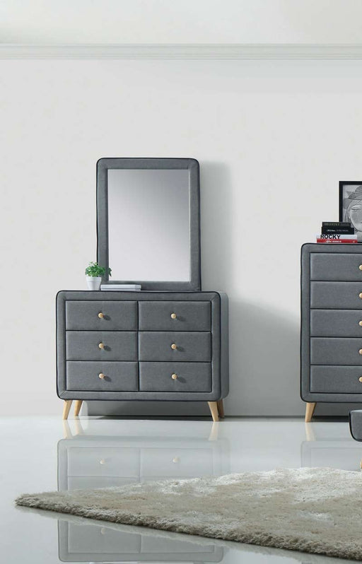 Acme Furniture - Valda Light Gray Fabric Dresser with Mirror - 24524-25
