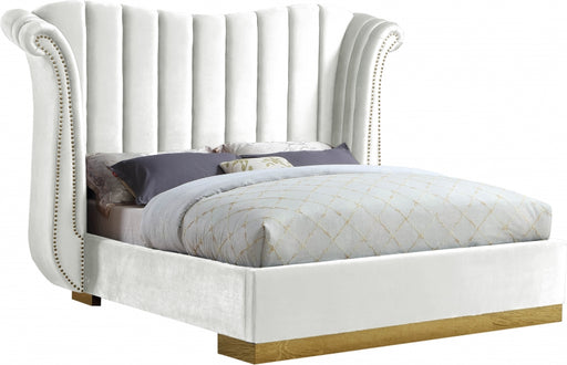 Meridian Furniture - Flora Velvet King Bed in White - FloraWhite-K - GreatFurnitureDeal