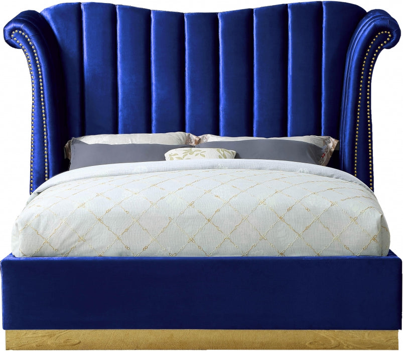 Meridian Furniture - Flora Velvet King Bed in Navy - FloraNavy-K - GreatFurnitureDeal