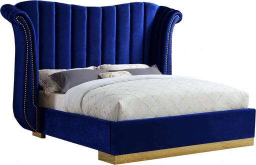 Meridian Furniture - Flora Velvet Queen Bed in Navy - FloraNavy-Q - GreatFurnitureDeal