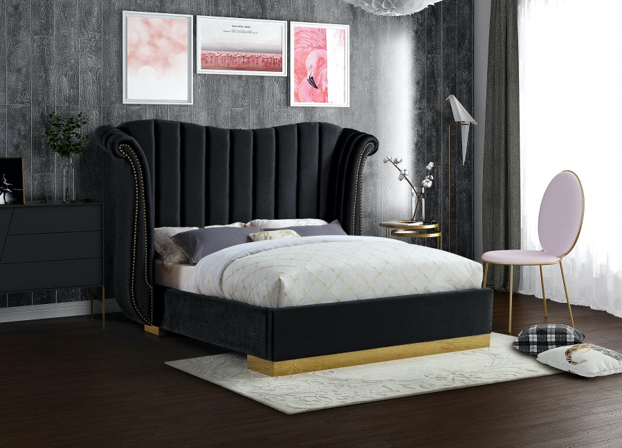 Meridian Furniture - Flora Velvet King Bed in Black - FloraBlack-K
