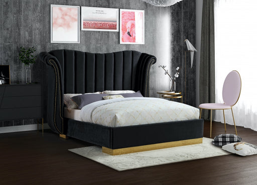 Meridian Furniture - Flora Velvet Queen Bed in Black - FloraBlack-Q - GreatFurnitureDeal