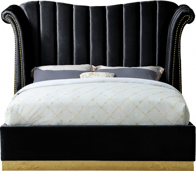 Meridian Furniture - Flora Velvet Queen Bed in Black - FloraBlack-Q