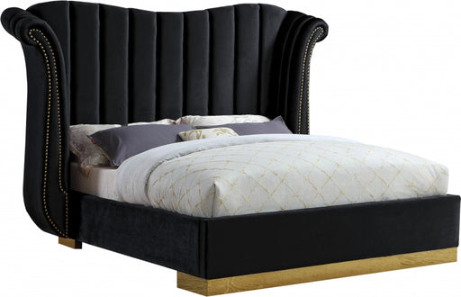 Meridian Furniture - Flora Velvet Queen Bed in Black - FloraBlack-Q - GreatFurnitureDeal