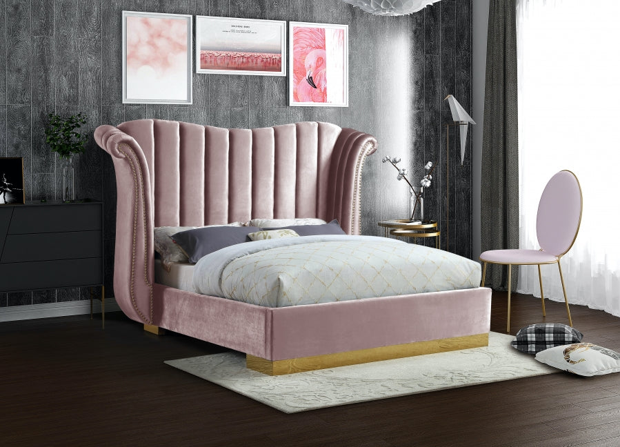 Meridian Furniture - Flora Velvet Queen Bed in Pink - FloraPink-Q