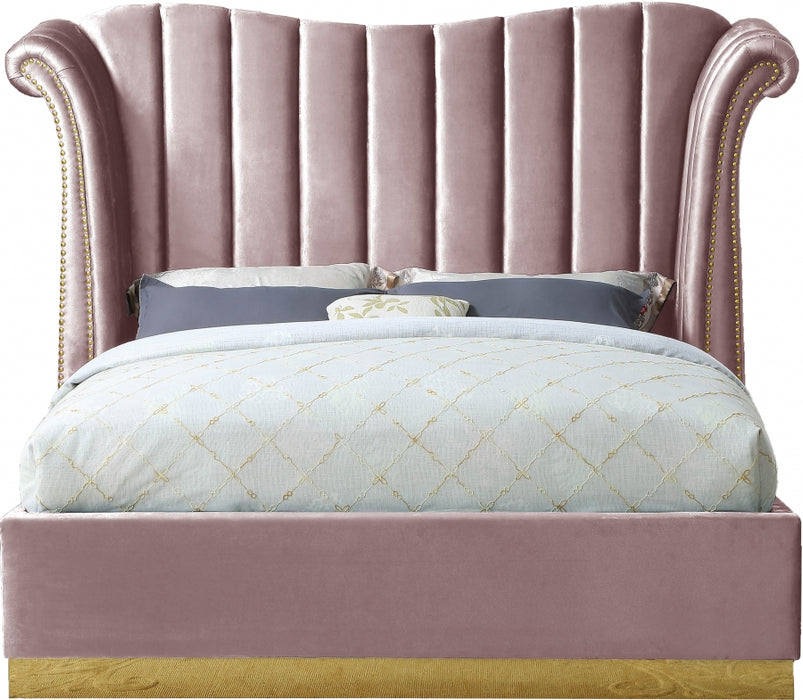 Meridian Furniture - Flora Velvet King Bed in Pink - FloraPink-K - GreatFurnitureDeal