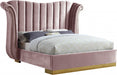 Meridian Furniture - Flora Velvet King Bed in Pink - FloraPink-K - GreatFurnitureDeal