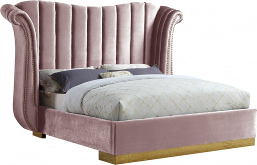 Meridian Furniture - Flora Velvet Queen Bed in Pink - FloraPink-Q - GreatFurnitureDeal