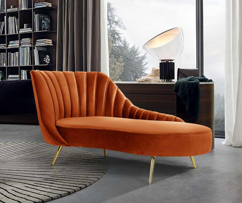 Meridian Furniture - Margo Velvet Chaise Lounge in Cognac - 622Cognac-Chaise - GreatFurnitureDeal