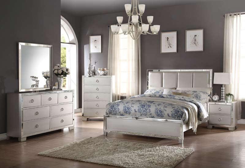 Acme Furniture - Voeville II Platinum PU & Platinum 4 Piece Queen Bedroom Set - 24830Q-4SET