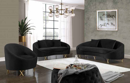 Meridian Furniture - Serpentine 3 Piece Living Room Set in Black - 679Black-S-3SET - GreatFurnitureDeal