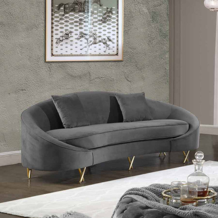 Meridian Furniture - Serpentine Velvet Sofa in Grey - 679Grey-S