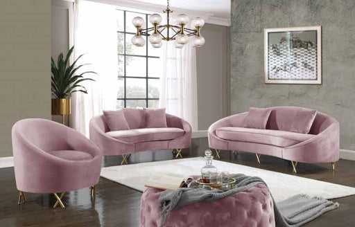 Meridian Furniture - Serpentine Velvet Loveseat in Pink - 679Pink-L - GreatFurnitureDeal