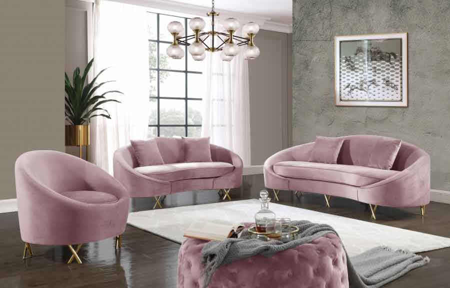 Meridian Furniture - Serpentine Velvet Sofa in Pink - 679Pink-S