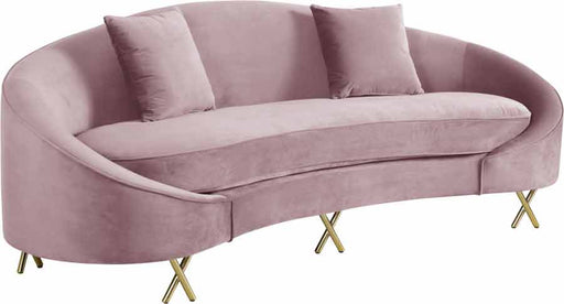 Meridian Furniture - Serpentine Velvet Sofa in Pink - 679Pink-S - GreatFurnitureDeal