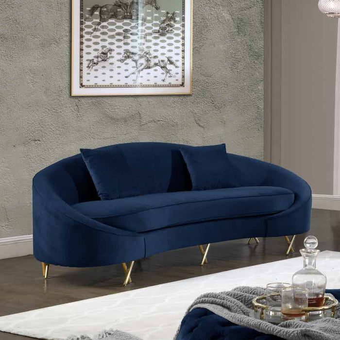 Meridian Furniture - Serpentine Velvet Sofa in Navy - 679Navy-S
