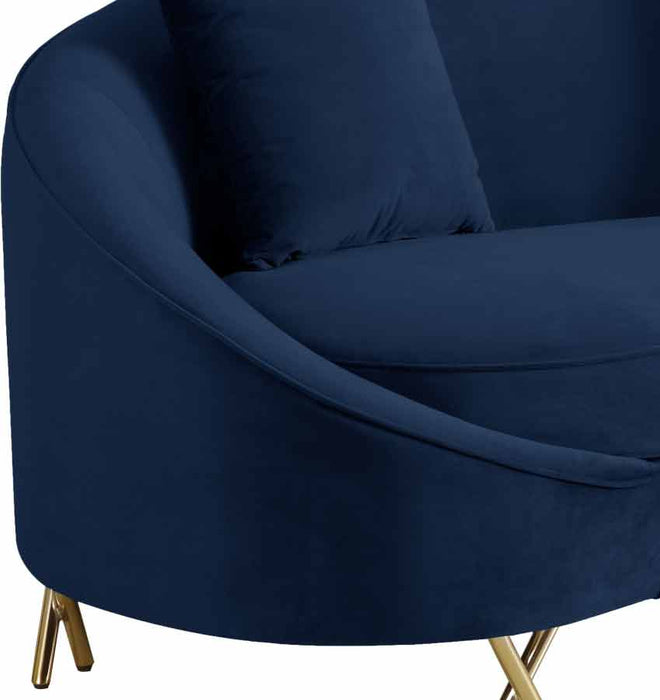 Meridian Furniture - Serpentine Velvet Sofa in Navy - 679Navy-S - GreatFurnitureDeal