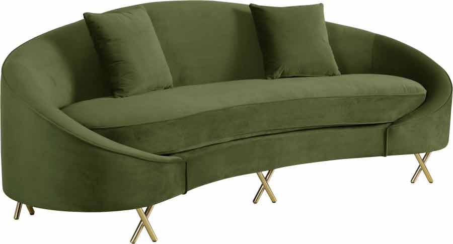 Meridian Furniture - Serpentine Velvet Sofa in Olive - 679Olive-S - GreatFurnitureDeal