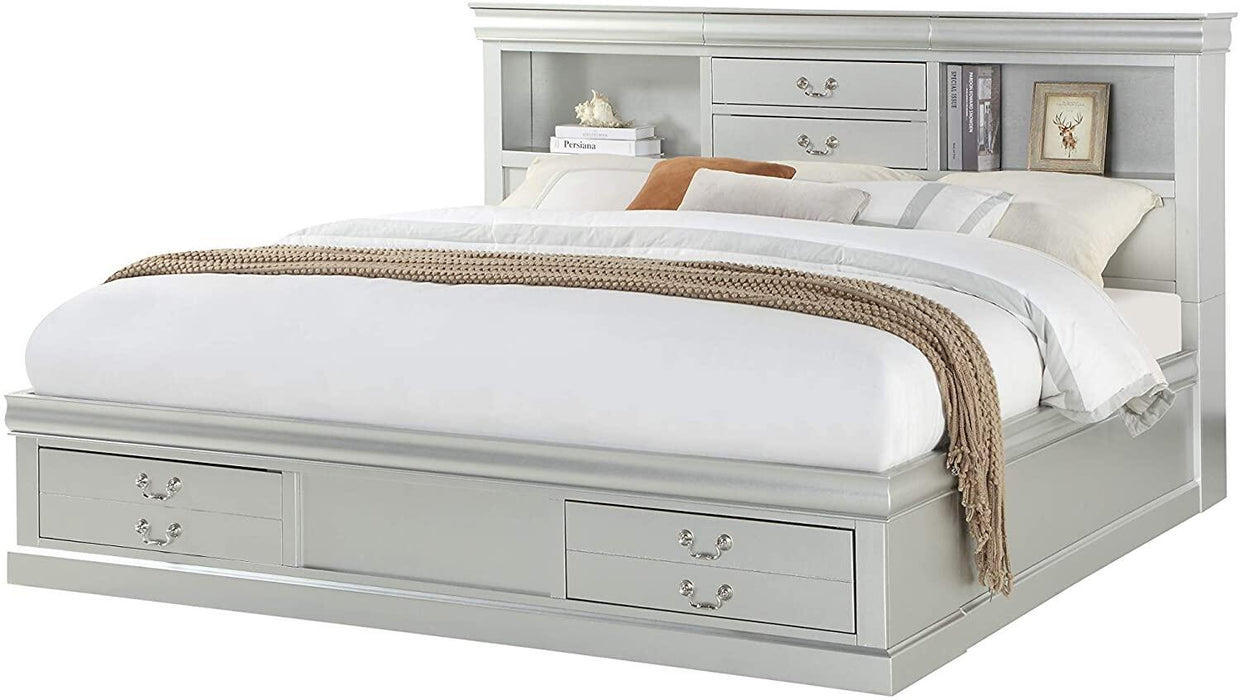Acme Furniture - Louis Philippe III Eastern King Bed w/Storage in Platinum  - 24917EK — GreatFurnitureDeal