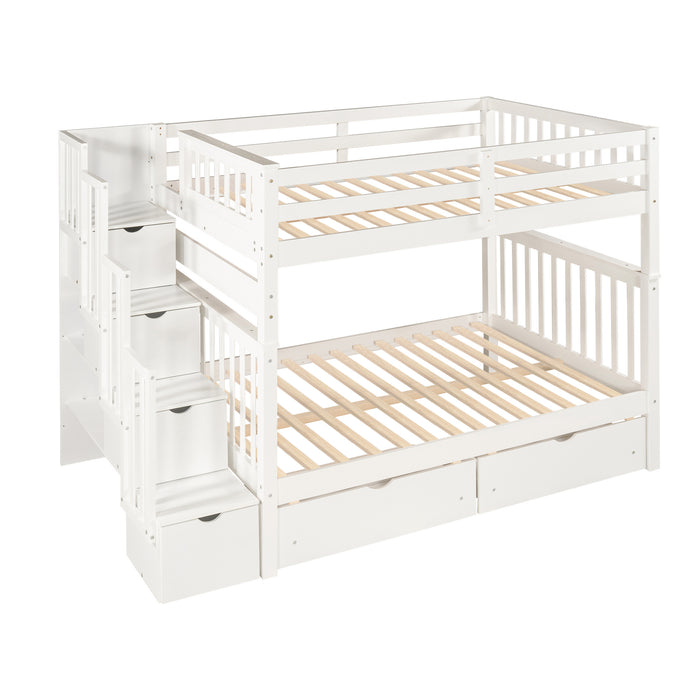 GFD Home - Full Over Full Bunk Bed with Shelves and 6 Storage Drawers, White(Old SKU：LP000046AAK) - GreatFurnitureDeal