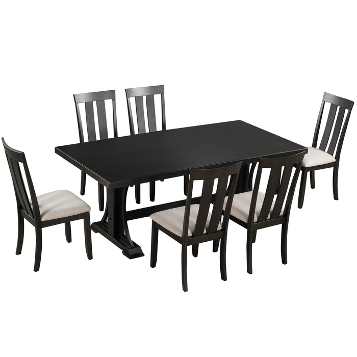 GFD Home - TREXM 7-Piece Retro Style Dining Table Set 78" Wood Rectangular Table and 6 Dining Chairs for Dining Room (Espresso) - GreatFurnitureDeal