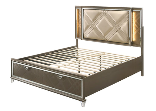 Acme Furniture - Skylar Queen Bed w-Storage, LED, PU & Dark Champagne - 25320Q - GreatFurnitureDeal