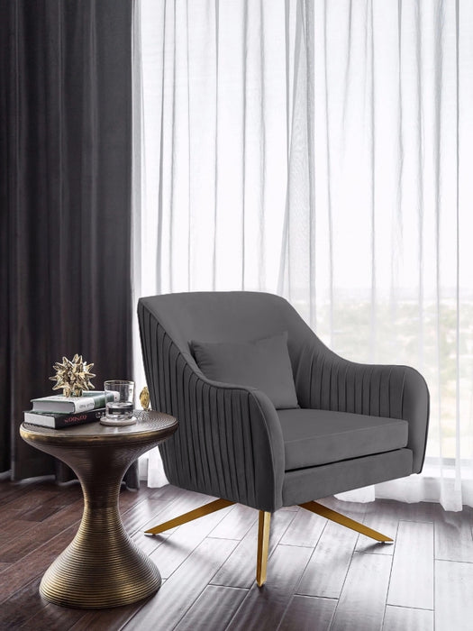 Meridian Furniture - Paloma Velvet Swivel Accent Chair in Grey - 585Grey - GreatFurnitureDeal