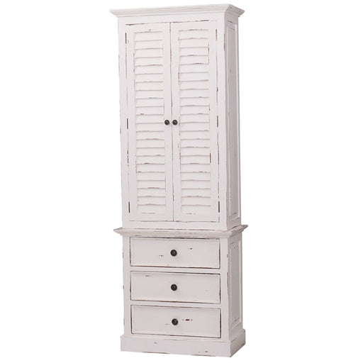 Bramble - Nantucket Tall Shutter Cabinet - White Heavy Distressed - 25444WHD - GreatFurnitureDeal