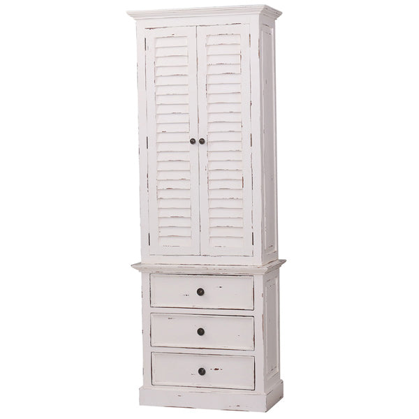 Bramble - Nantucket Tall Shutter Cabinet - White Heavy Distressed - 25444WHD
